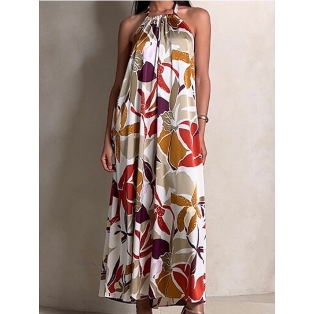 Banana Republic Halter Trapeze Maxi Dress Boho Sleeveless Open Back 12